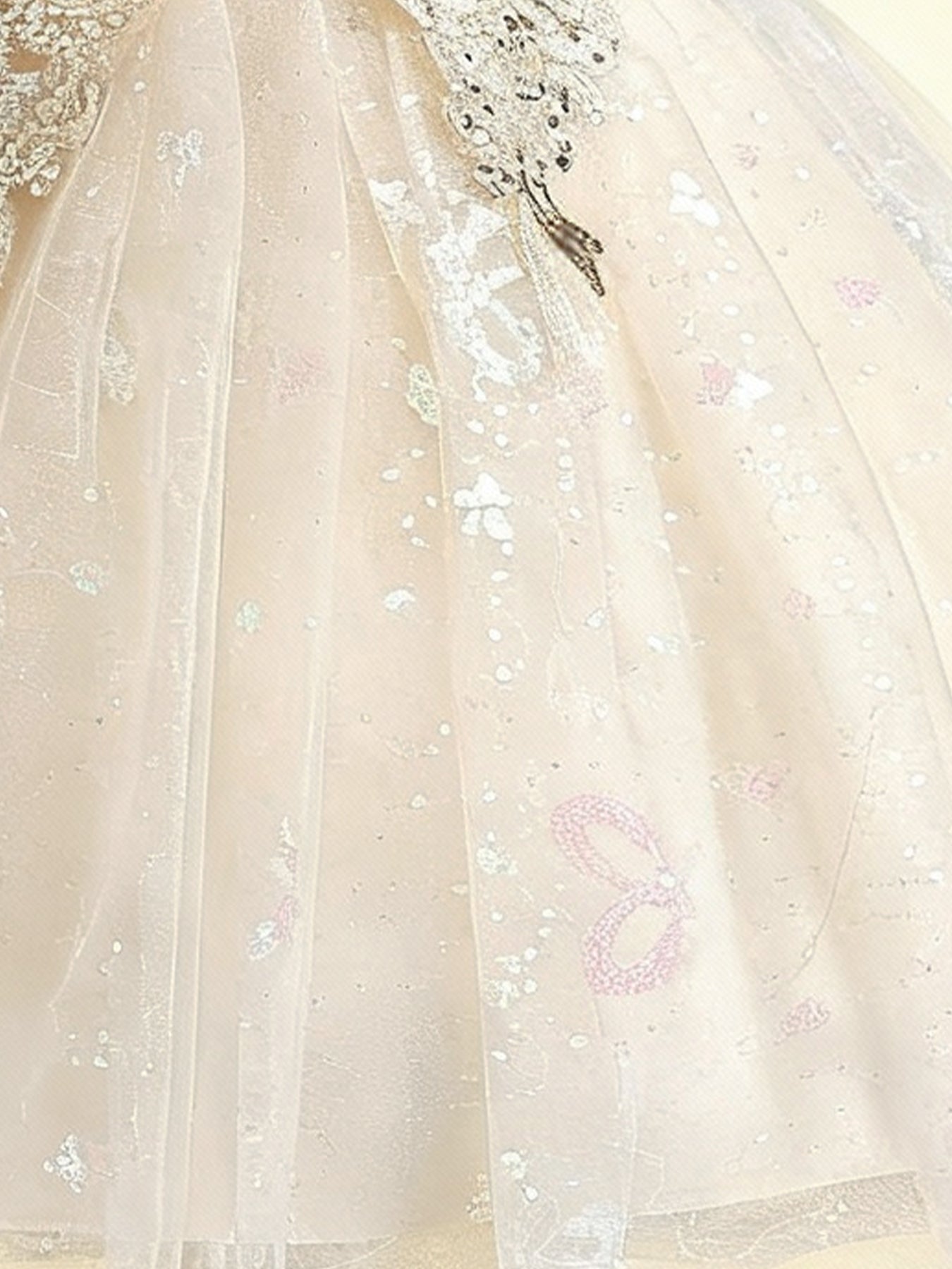 Zvzio Girls Princess Party Dress - Floral Embroidery Bodice, Sparkle Tulle Skirt & Puff Sleeves, Flower Girl/Pageant A-line Short Dress