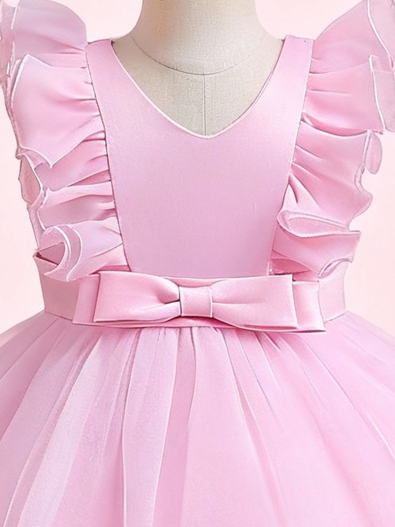 Zvzio Girls Floral Bud Embroidered Princess Dress | V-Shape Ruffle Sleeves Waist Bow Triple-Layer Tulle Flower Girl Party Dress - Ages 2-7, Multiple Colors