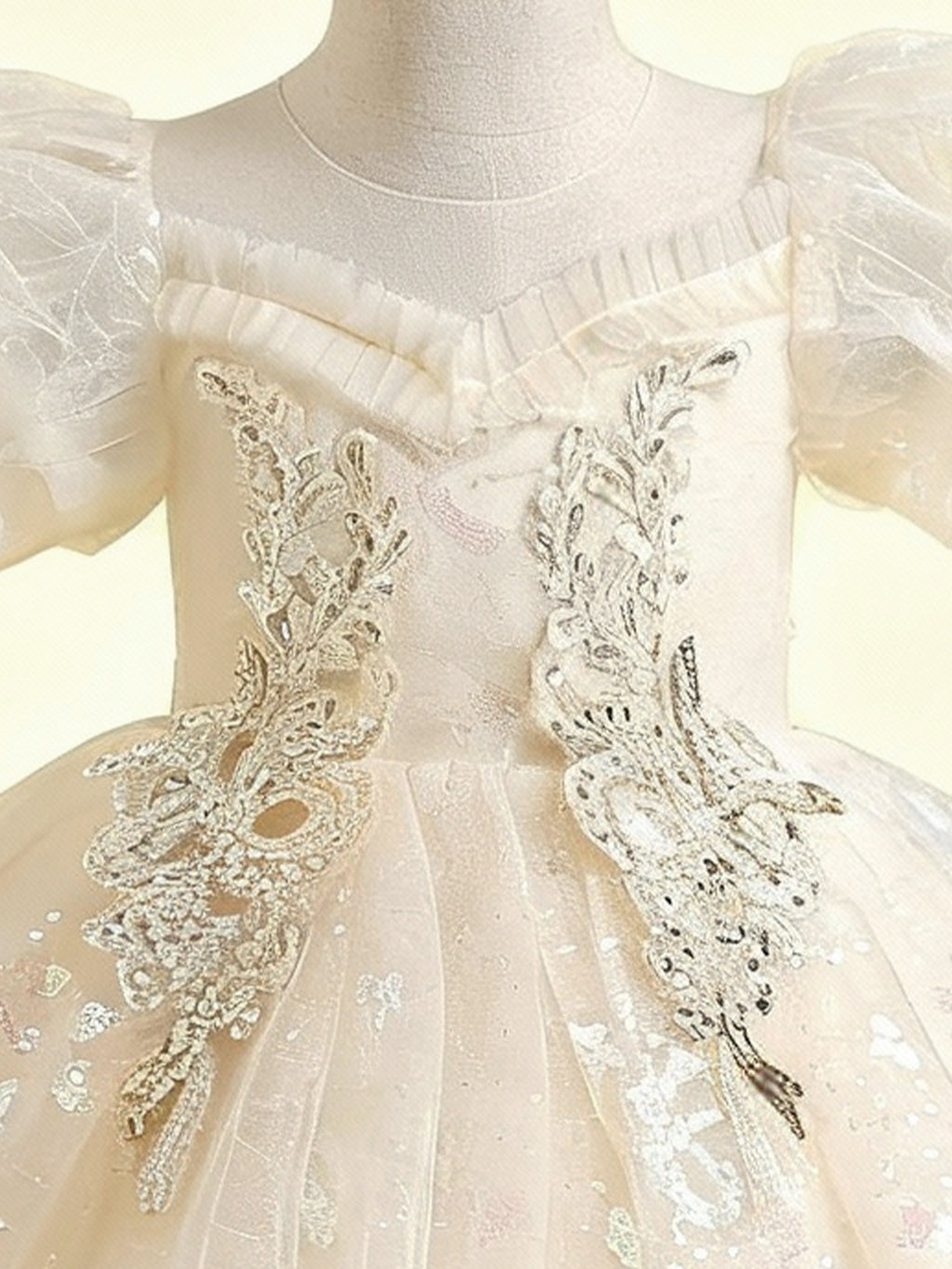 Zvzio Girls Princess Party Dress - Floral Embroidery Bodice, Sparkle Tulle Skirt & Puff Sleeves, Flower Girl/Pageant A-line Short Dress