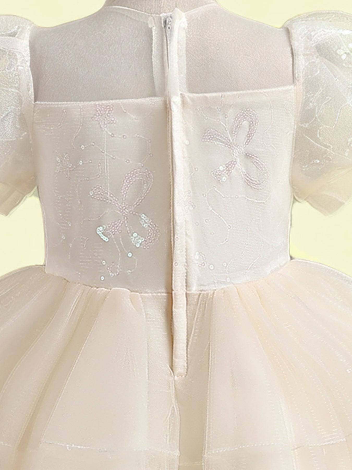 Zvzio Girls Princess Party Dress & Flower Girl Dress - Floral Embroidery Chest, Sparkle Tulle Skirt, Bubble Sleeves, Double Ruffle Hem, Champagne Pink White, Short Sleeve A-Line for Age 4-9