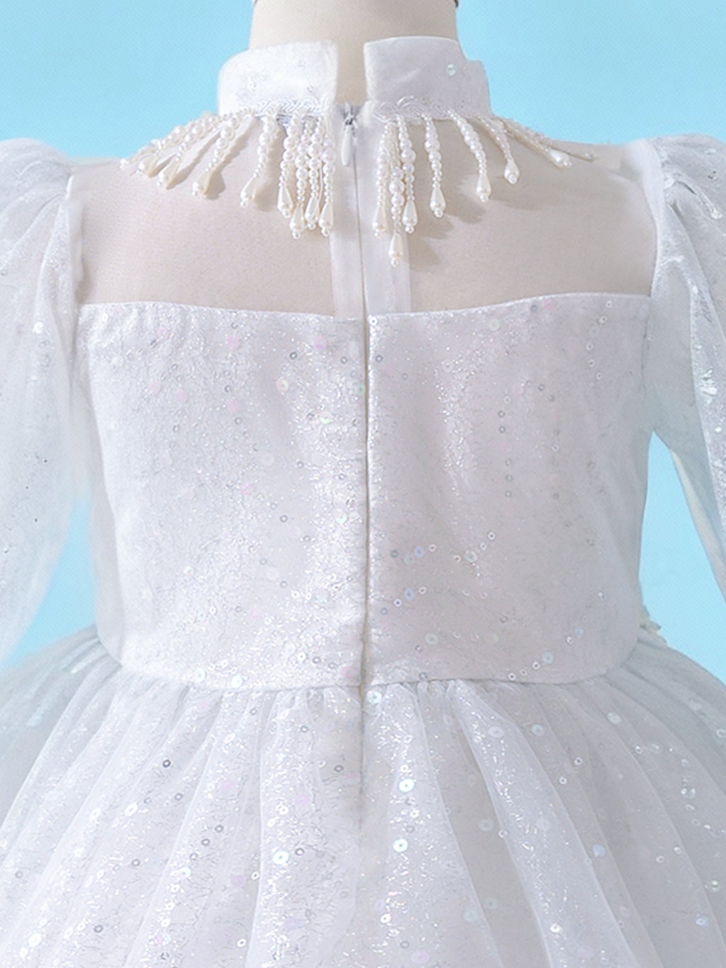 Zvzio Princess Flower Girl Dress 4-9 Years - Sparkling Embroidered Long Sleeve Gown for Wedding, Birthday Party | Champagne & White