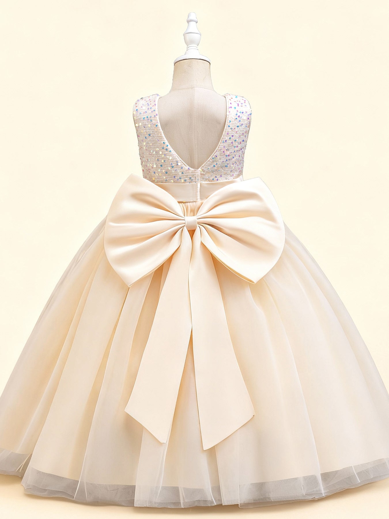Zvzio Girls V-Back Removable Bow Princess Dress | Sparkling Sequin Bodice Draping Tulle Long Dress Flower Girl Dress Party Gown - Ages 4-9, Multiple Colors