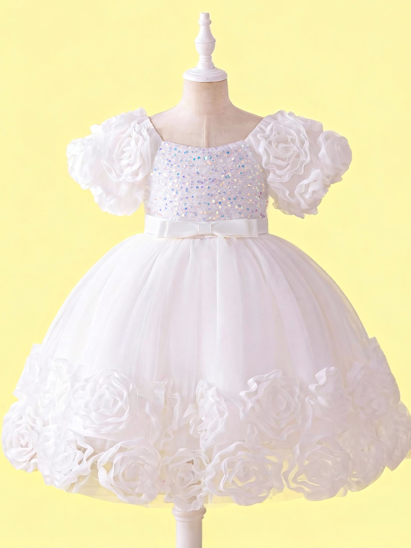 Zvzio Girls 3D Floral Embroidered Princess Dress | Short Sleeve Sequin Sparkle A-Line Dress Multi-Layer Tulle Flower Girl Party Dress - Soft Draping, Ages 2-7, Multiple Colors