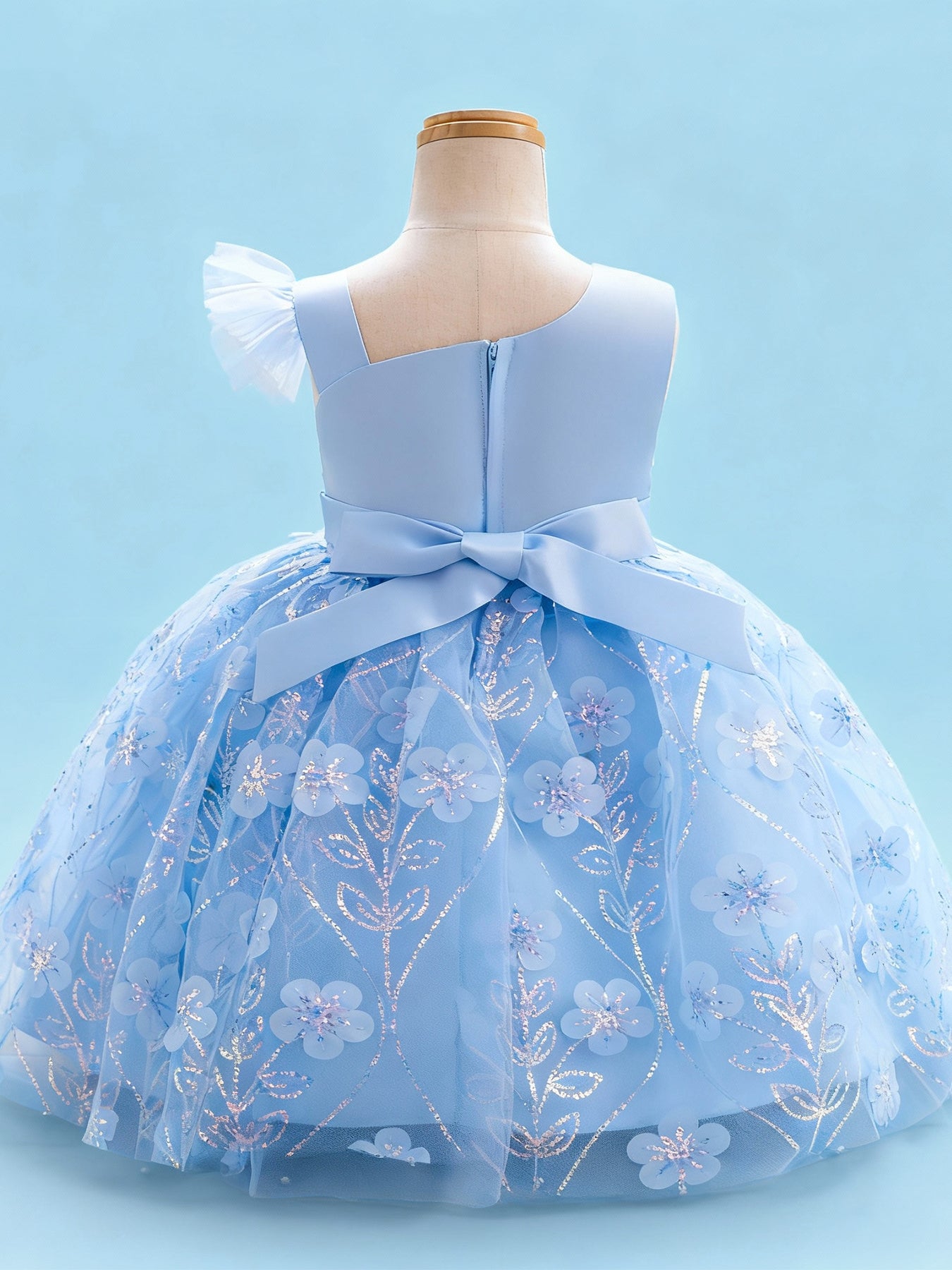 Zvzio Girls Tulle Flutter Sleeve Princess Dress | Mid-Waist Large Bow 3D Reflective Applique Skirt Multi-Layer Tulle Flower Girl Party Dress - Short A-Line Dress, Ages 2-7, Multiple Colors