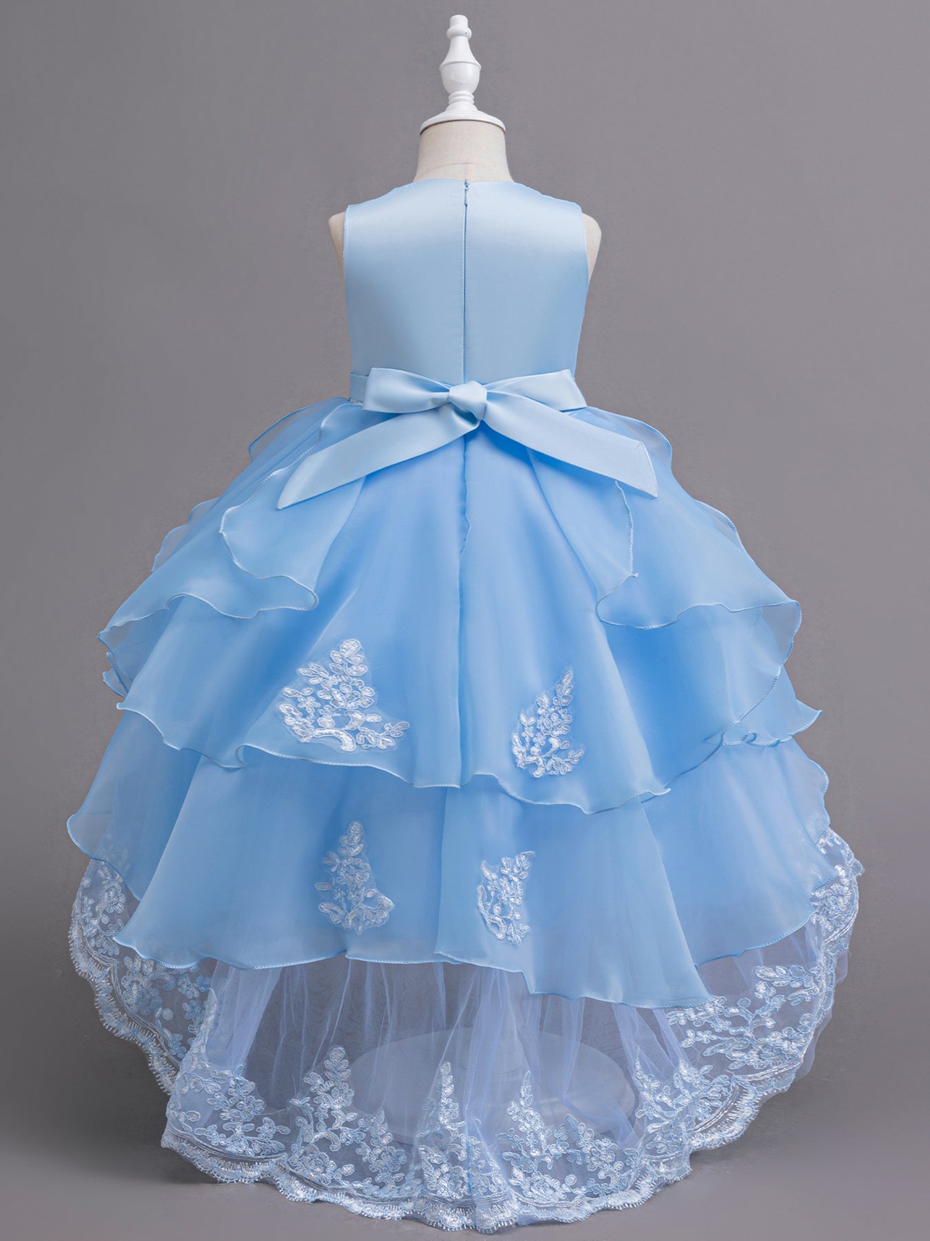 Zvzio Girls Embroidered Pearl Train Princess Dress | Neckline & Waist Exquisite Embroidery Wave Side Hem Back Three-Tier Cake Skirt Asymmetric Hem Flower Girl Dress - Ages 4-9, Multiple Colors