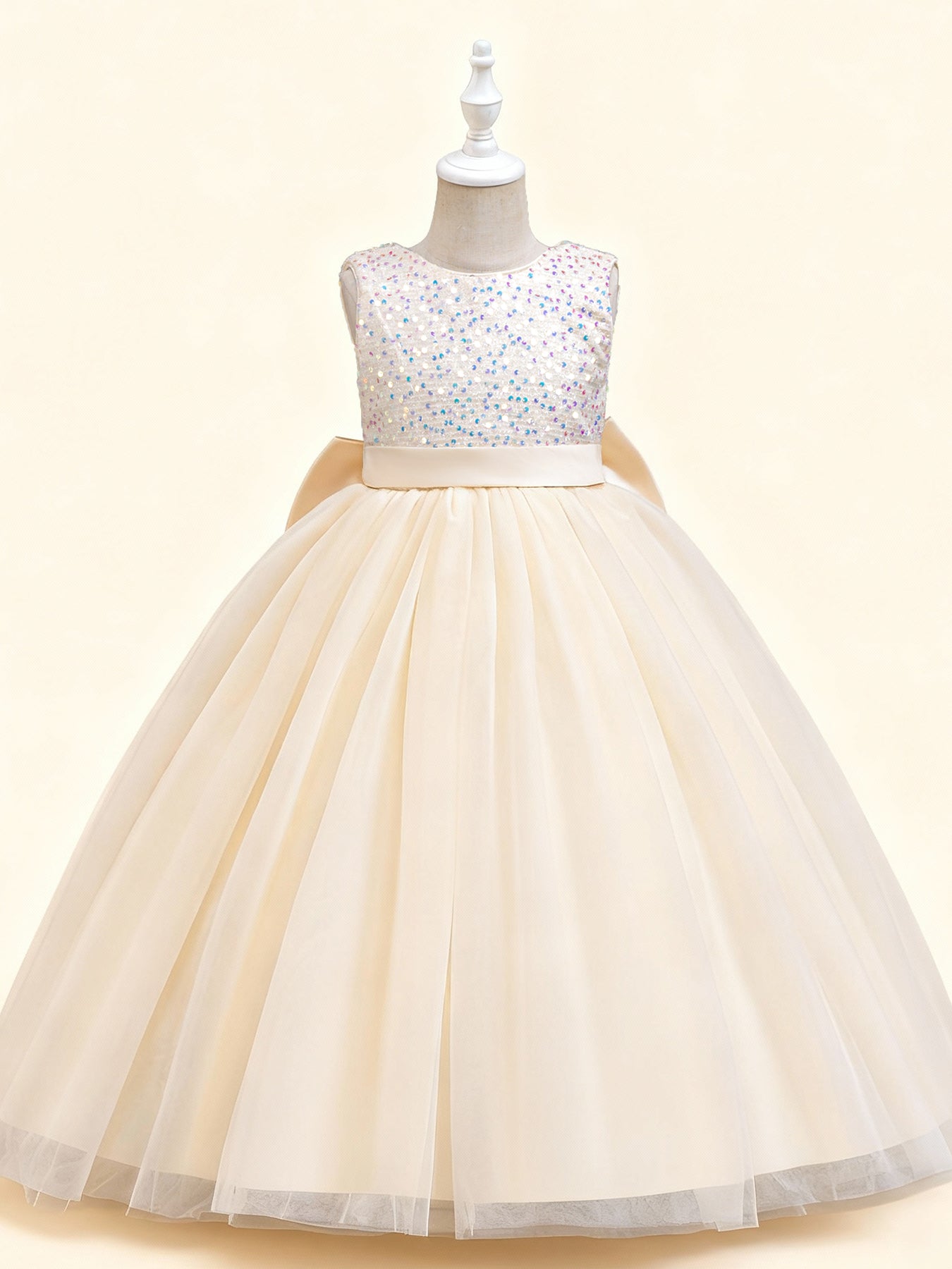 Zvzio Girls V-Back Removable Bow Princess Dress | Sparkling Sequin Bodice Draping Tulle Long Dress Flower Girl Dress Party Gown - Ages 4-9, Multiple Colors