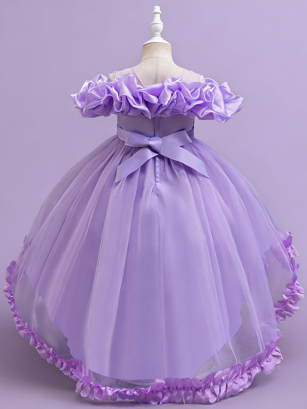 Zvzio Girls Cloud Collar Embroidered Train Princess Dress | Front Yoke Cloud Design 3D Floral Pearl Embroidery Wrap-Around Leaf Lace Long Train Flower Girl Dress - Ages 4-9, Multiple Colors