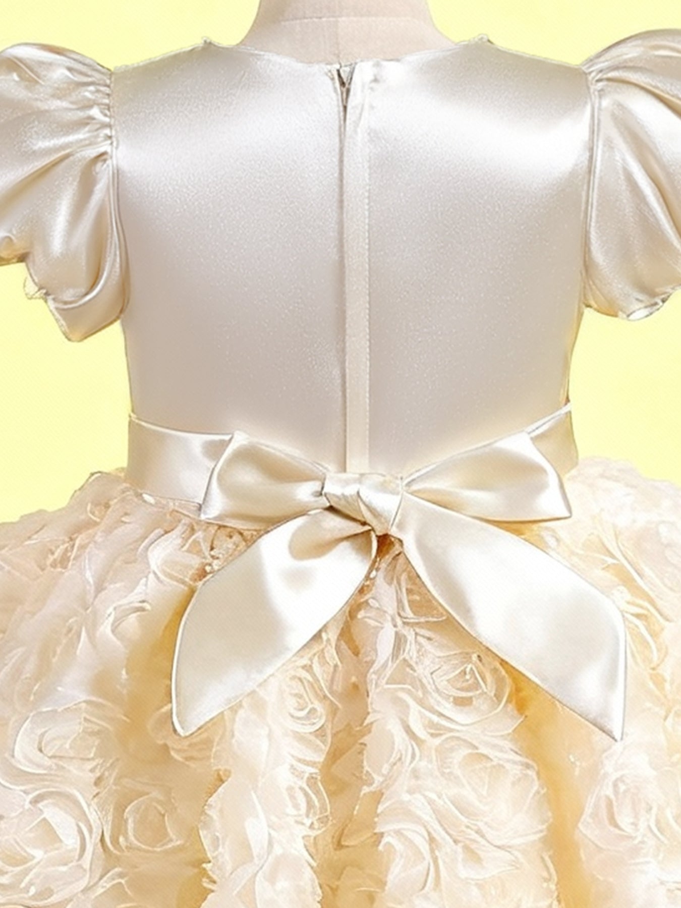 Zvzio Girls Princess Dress with 3D Floral Skirt & Pearl Neckline - Satin Puff Sleeve Flower Girl Party Dress