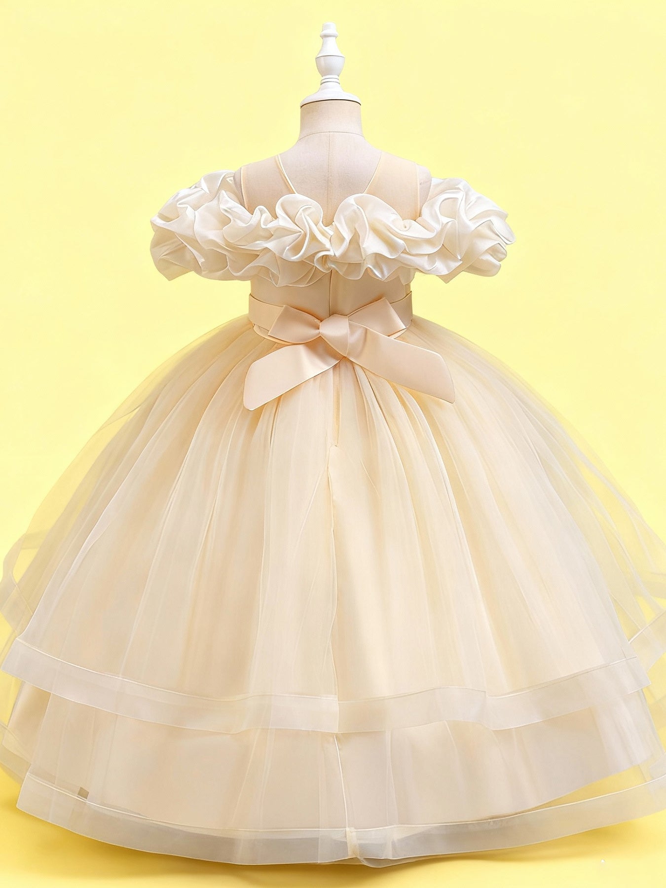 Zvzio Girls Cloud Shoulder Embroidered Long Princess Dress | Front Yoke Cloud Design Pearl Embroidery Panel Double-Layer Draping Tulle Flower Girl Dress Party Set - Ages 4-9, Multiple Colors