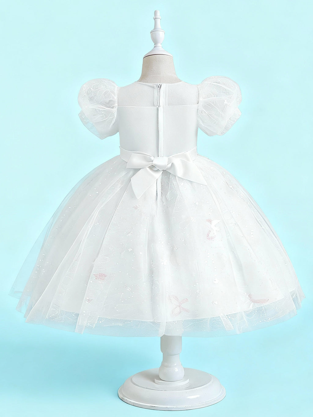 Zvzio Girls Princess Party Dress - Floral Embroidery Bodice, Sparkle Tulle Skirt & Puff Sleeves, Flower Girl/Pageant A-line Short Dress