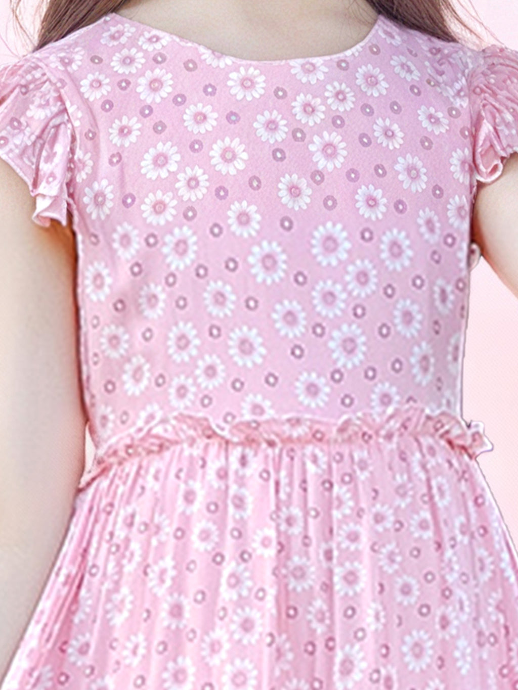 Zvzio Girls Floral Print Ruffle Trim Casual Dress | Flutter Sleeves Three-Tier Hem Lightweight Breathable A-Line Dress - Ages 2-7, Light Blue / Pink